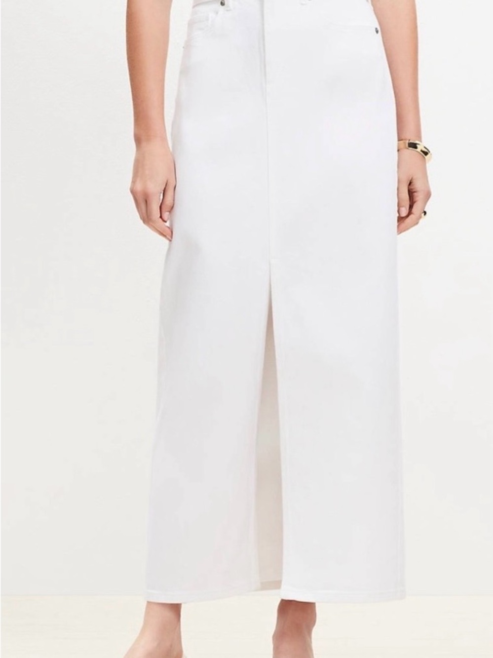 Loft White High-Waist Maxi Denim Skirt with Front Slit